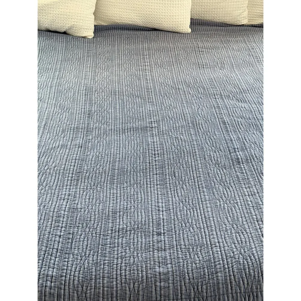 Nautica Coastal Quilt Bedspread Full Queen Blue Plaid Cotton 2 Pillow Shams READ